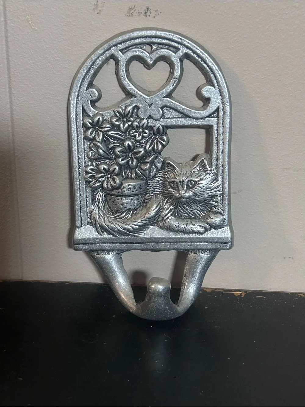 Silver Cat Floral Wall Hook - Decorative Home Wall Decor